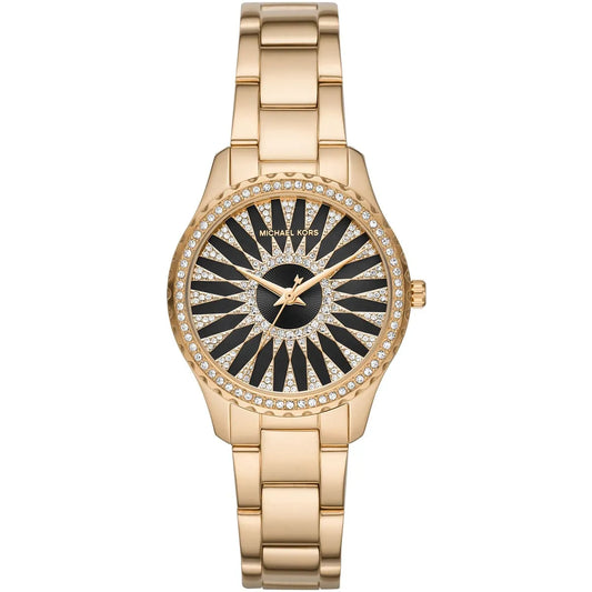 Michael Kors Layton Quartz Black Dial Gold Steel Strap Watch For Women - MK6892