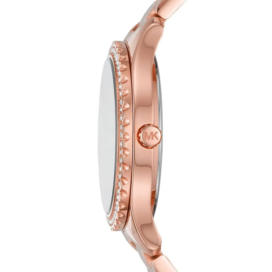 Michael Kors Layton Three Hand Red Dial Rose Gold Steel Strap Watch For Women - MK6893