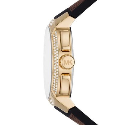 Michael Kors Sidney Logo Pattern Dial Brown Genuine Leather Women's Watch-  MK6948