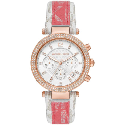 Michael Kors Parker Chronograph White Dial Tea Rose PVC Women's Watch - MK6951