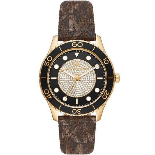 Michael Kors Runway Dive Pavé Dial Brown Coated Canvas Women's Watch - MK6979