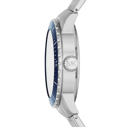 Side profile view of MK7153 showing blue bezel and silver stainless steel case