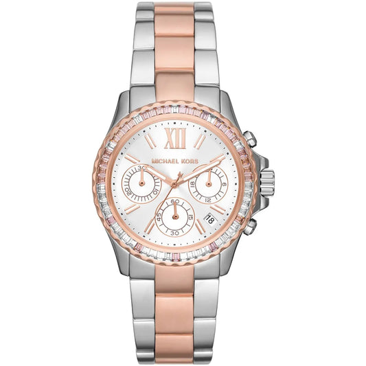 Michael Kors Everest Chronograph White Dial Two Tone Steel Strap Watch MK7214