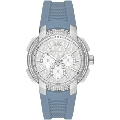 Michael Kors Oversized Sidney Multifunction Silver Dial Chambray Blue Silicone Women's Watch - MK7220
