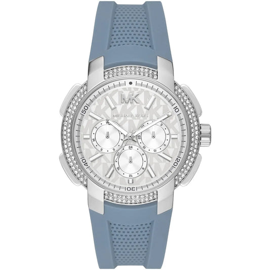 Michael Kors Oversized Sidney Multifunction Silver Dial Chambray Blue Silicone Women's Watch - MK7220