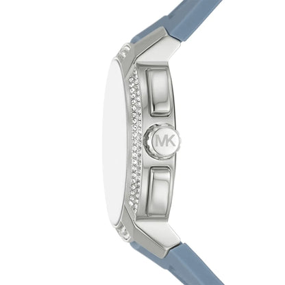 Michael Kors Oversized Sidney Multifunction Silver Dial Chambray Blue Silicone Women's Watch - MK7220