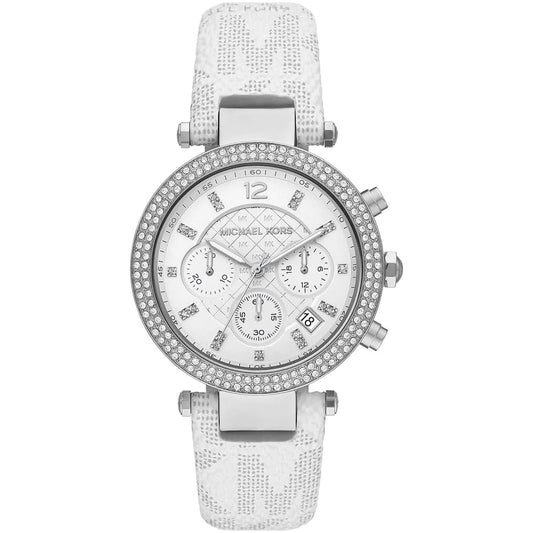 Michael Kors Parker Pavé Chronograph Silver Optic White PVC Women's Watch - MK7226