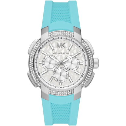 Michael Kors Oversized Sidney Pavé Silver-Tone and Turquoise Silicone Women's Watch - MK7246