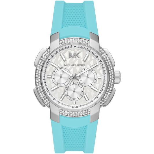 Michael Kors Oversized Sidney Pavé Silver-Tone and Turquoise Silicone Women's Watch - MK7246