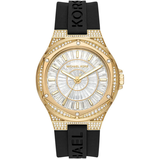 Michael Kors Lennox Baguette stone-set Dial Black Silicone Strap Women's Watch - MK7247