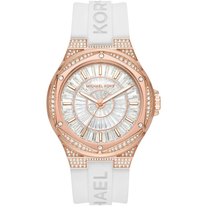 Michael Kors Oversized Lennox Pavé Rose Gold-Tone and White Silicone Watch - MK7248