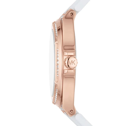 Michael Kors Oversized Lennox Pavé Rose Gold-Tone and White Silicone Watch - MK7248