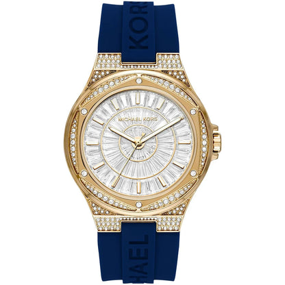 Michael Kors Oversized Lennox Pavé Gold-Tone and Blue Silicone Women's Watch - MK7333