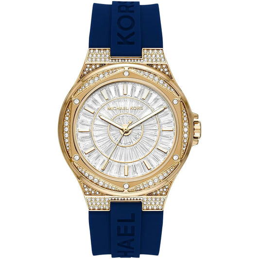 Michael Kors Oversized Lennox Pavé Gold-Tone and Blue Silicone Women's Watch - MK7333