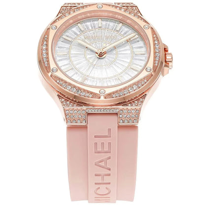 Michael Kors Lennox Pavé Rose Gold and Pink Silicone Women's Watch - MK7334