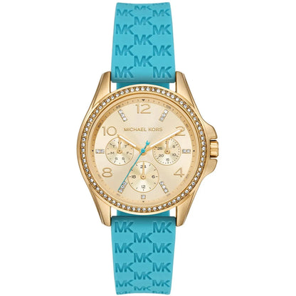 Michael Kors Mini Pilot Pavé Gold-Tone and Logo Silicone Women's Watch - MK7374