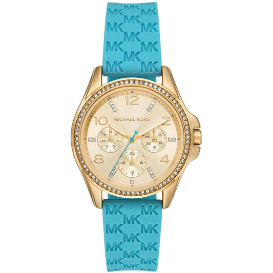 Michael Kors Mini Pilot Pavé Gold-Tone and Logo Silicone Women's Watch - MK7374