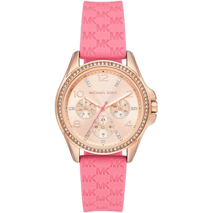 Michael Kors Mini Pilot Pavé Chronograph Rose Gold Dial Logo Silicone Women's Watch - MK7375