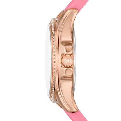 Michael Kors Mini Pilot Pavé Chronograph Rose Gold Dial Logo Silicone Women's Watch - MK7375