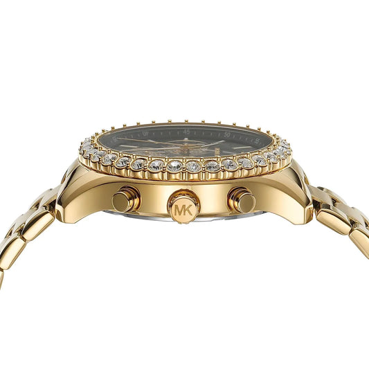 Michael Kors Berkley Chronograph Black Dial Gold Steel Strap Watch For Women - MK7414