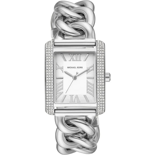 Michael Kors Mini Emery Pavé Rectangular Silver Curb-Link Bracelet Women's Watch - MK7438