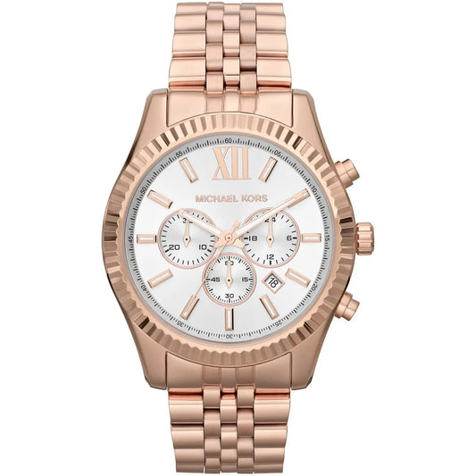 Michael Kors Lexington Chronograph White Dial Rose Gold Men's Watch - MK8313