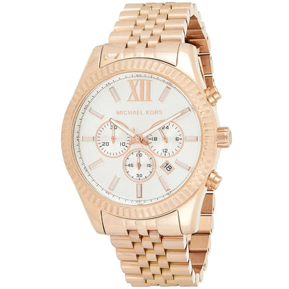 Michael Kors Lexington Chronograph White Dial Rose Gold Men's Watch - MK8313
