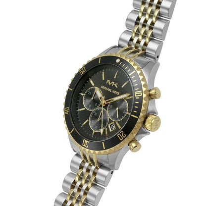Michael Kors Bayville chronograph watch shown from side with full bracelet visible