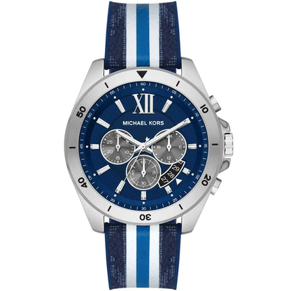Michael Kors Brecken Chronograph Navy Blue Dial PVC Blue/white Sporty Strap MEn's Watch - MK8950