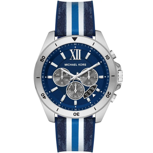 Michael Kors Brecken Chronograph Navy Blue Dial PVC Blue/white Sporty Strap MEn's Watch - MK8950