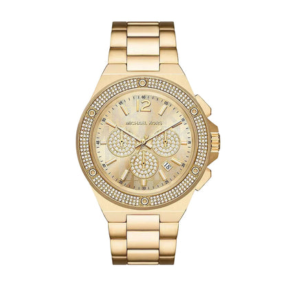 Michael Kors Lennox gold chronograph watch with pavé bezel and three subdials
