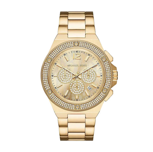 Michael Kors Lennox gold chronograph watch with pavé bezel and three subdials