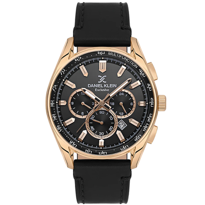 Daniel Klein Exclusive Multifunction Black Genuine Leather Strap Watch - DK.1.13902-3