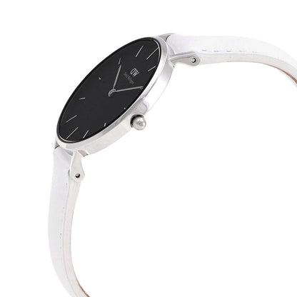 Daniel Wellington Petite Bondi Black Dial 32mm Silver Case White Leather Ladies Watch DW00100284