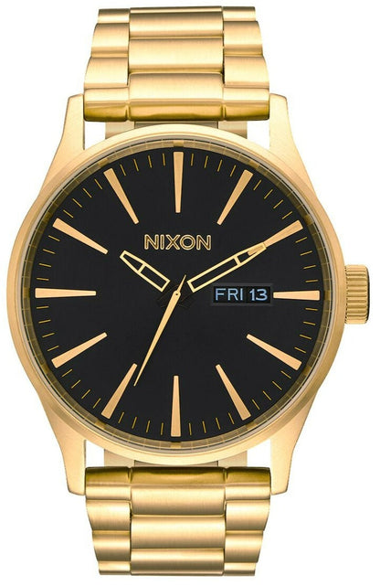 Nixon Sentry black dial gold-tone men's watch with day-date display