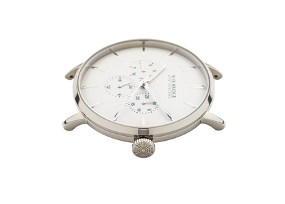 Noxbridge Alcyone 36MM watch from angled perspective showing case and dial details