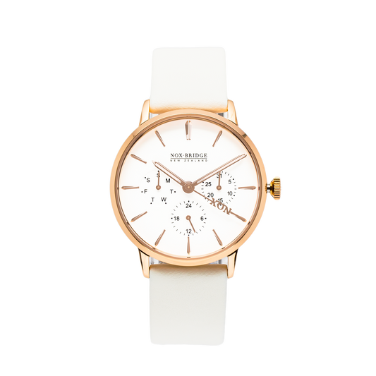 Noxbridge Classic Meissa 36MM rose gold watch with cream dial and chronograph subdials