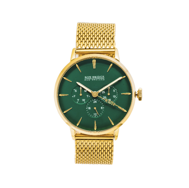 Noxbridge VG36 gold ladies watch with green dial and mesh strap