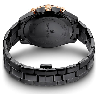 Swarovski Octea Lux Sport Faceted Crystal Bezel Black Dial Black PVD Unisex Watch 5610472