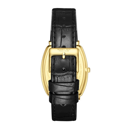 Beverly Hills Polo Club Slim Tech 5 White Dial Black Leather Gold Watch BP3863X.131