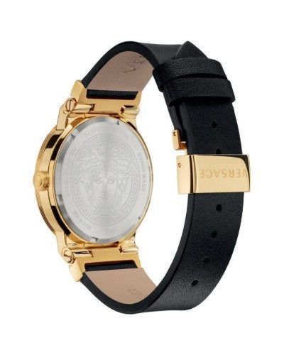 Versace Greca Gold Black Leather Women's Watch VEVH00320