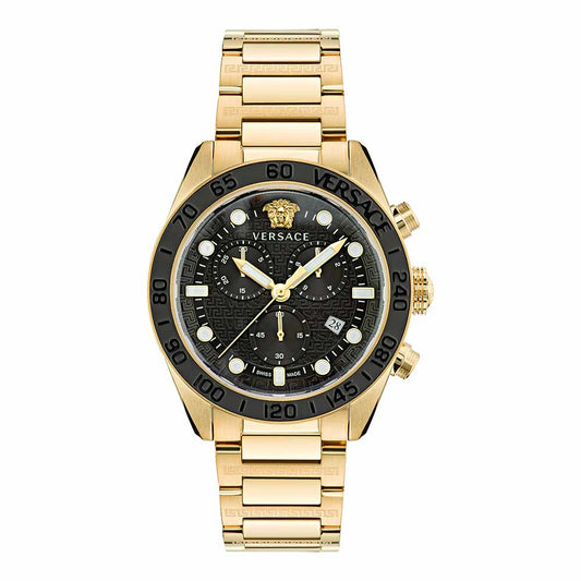 Versace Greca Dome Chronograph Black Dial Gold Steel Strap Watch for Men - VE6K00523