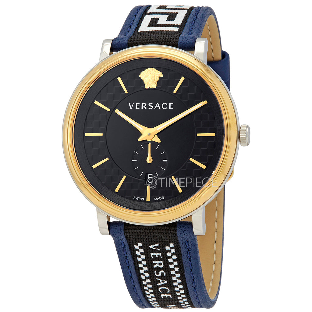 Versace V-Circle Black Dial Blue Leather Strap Watch for Men - VEBQ01419