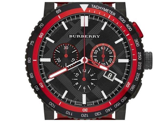 Burberry The City Chronograph Black Dial Red Rubber Strap Watch For Men - BU9805