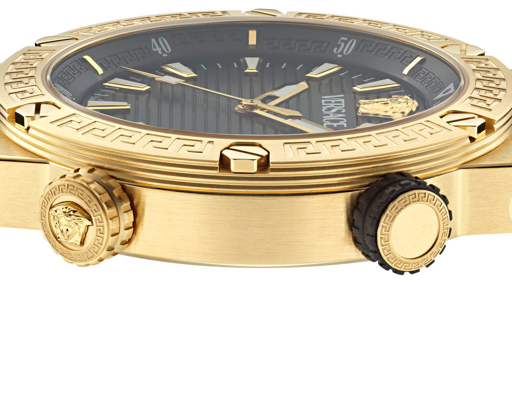 Versace Greca Logo Diver Quartz Black Dial Black Rubber Strap Watch for Men - VE8G00324