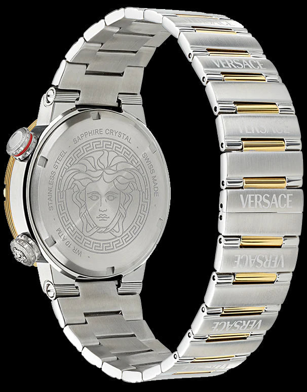 Versace Greca Logo Diver Quartz Green Dial Two Tone Steel Strap Watch for Men - VE8G00524