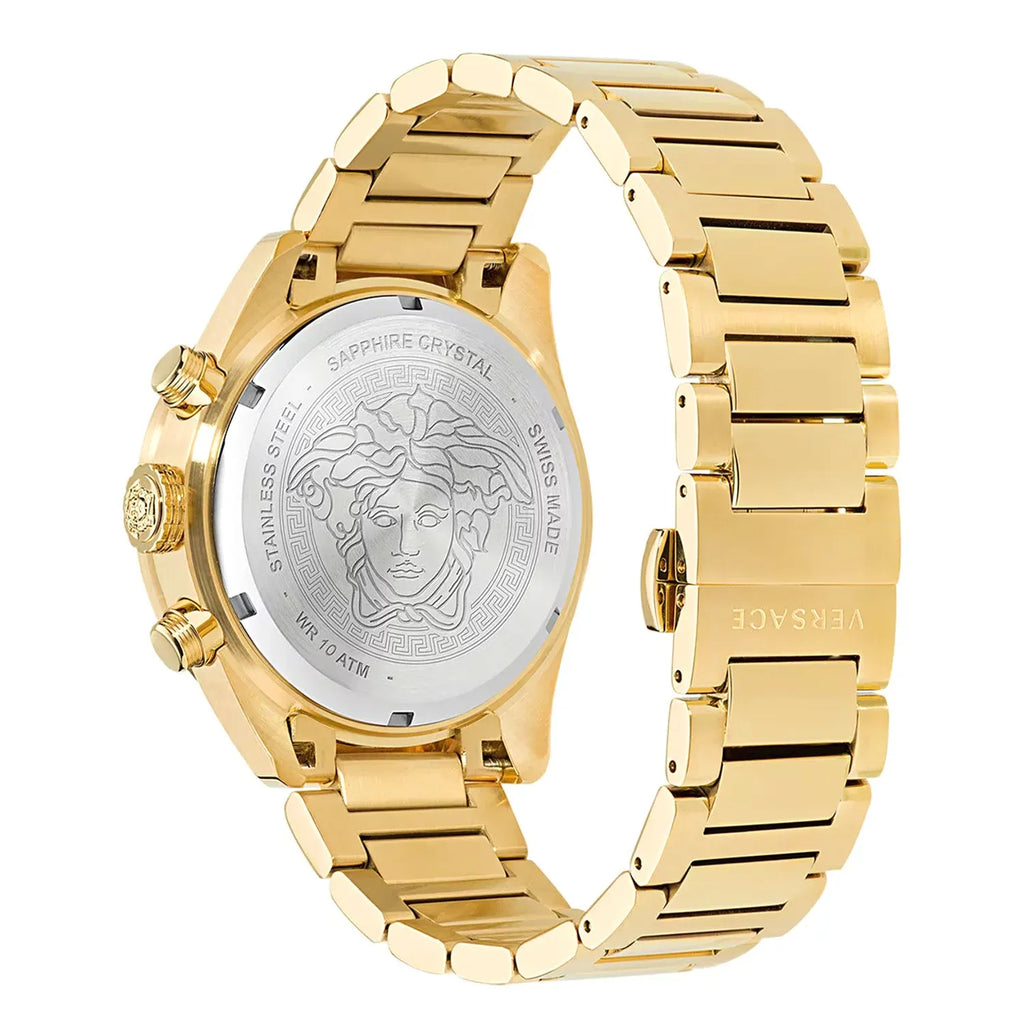 Versace Greca Dome Chronograph Black Dial Gold Steel Strap Watch for Men - VE6K00523