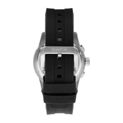 Caseback view of Quantum ADG991.391 showing black silicone strap attachment