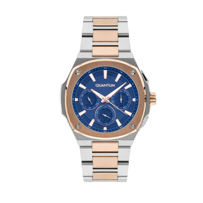 Quantum Adrenaline two-tone watch with blue patterned dial and chronograph subdials
