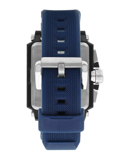 Blue silicone strap with textured finish and metal buckle clasp on Quantum HNG969 watch